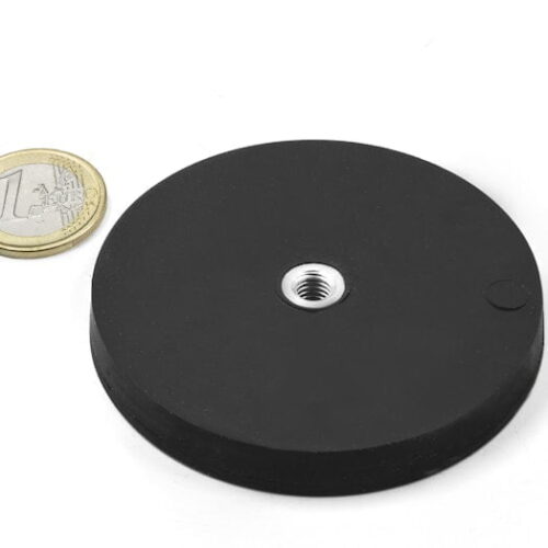 Magneetsysteem rubbercoating en inwendig schroefdraad | Diameter 66mm | Houdkracht 25kg
