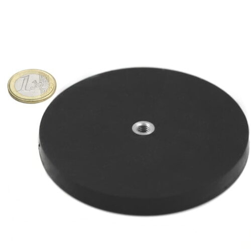 Magneetsysteem rubbercoating en inwendig schroefdraad | Diameter 88mm | Houdkracht 56kg