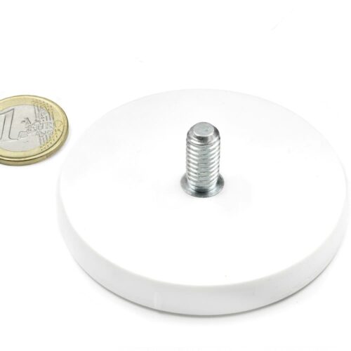 Magneetsysteem rubbercoating en draadeind | Diameter 66mm | Houdkracht 25kg WIT