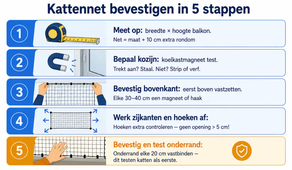 Kattennet bevestigen zonder boren: stap-voor-stap 1 Kattennet bevestigen in 5 stappen