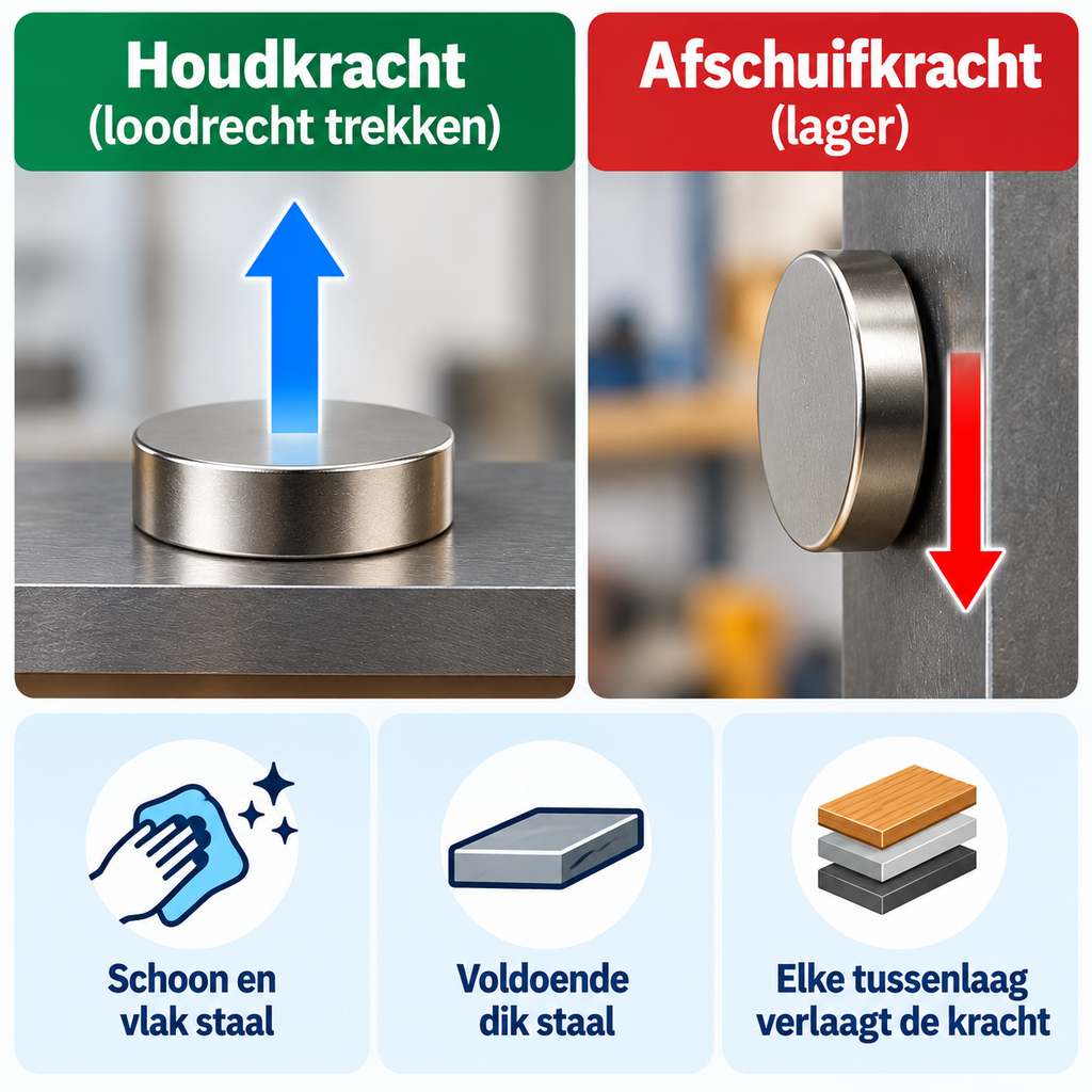 Gereedschapsmagneten voor monteurs: overzicht in de werkplaats 2 Magnetische houdkracht en afschuifkracht